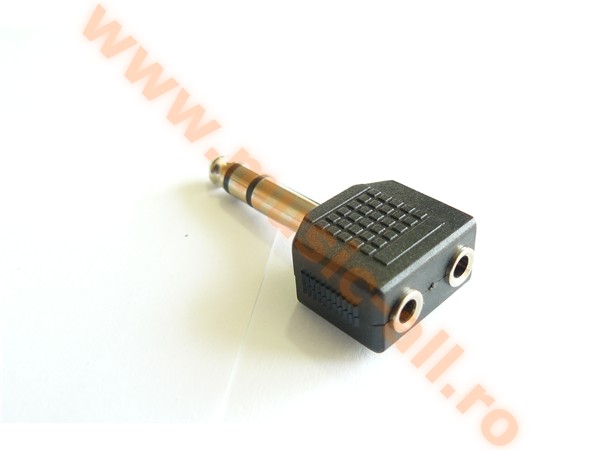 Adaptor jack 6.3 tata stereo - 2X jack 3.5 stereo mama