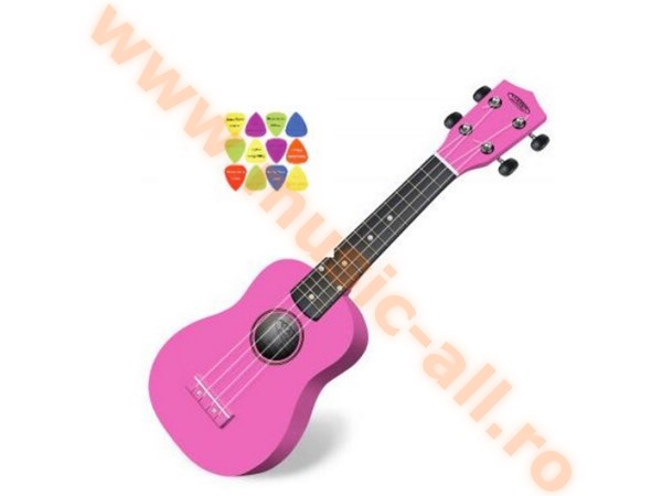 Set Ukulele Classic Cantabile US-100 Pink Sopran-Roz + 12 Pene