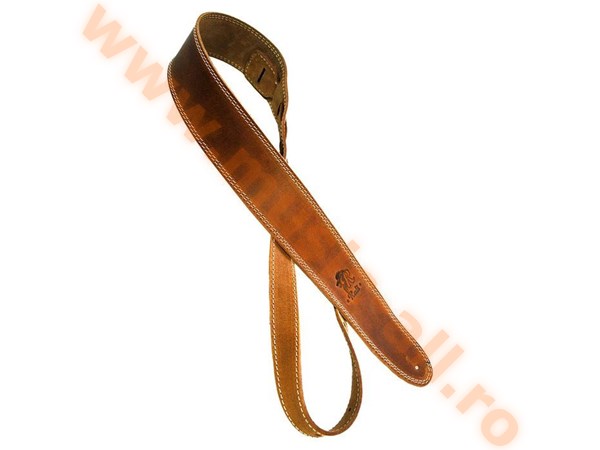 Shaman Standard 02 leather guitar strap, light brown, white stitching, smooth