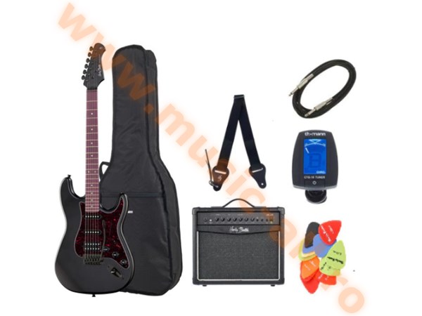 Set Chitara Electrica, Harley Benton, ST-20HSS SBK, Amplificator, Cablu, Acordor, Curea