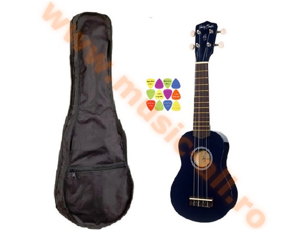 Set Ukulele Sopran Harley Benton UK-12 Albastra 52cm cu Husa si Pene