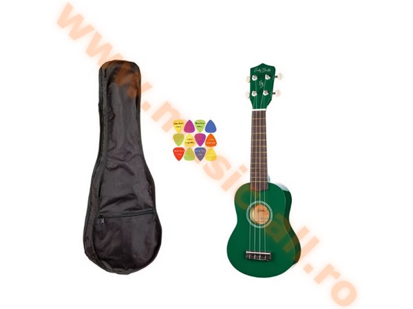 Set Ukulele Sopran Harley Benton UK-12 VERDE 52cm , husa + 12 pene