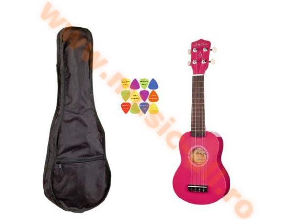 Set Ukulele Sopran Harley Benton UK-12 ROZ 52cm , husa +12 pene