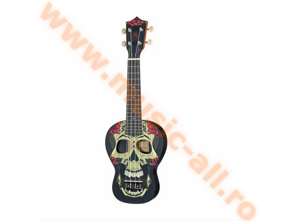 Ukulele Soprano Harley Benton World cu motiv "craniu de diamant" imprimat UV