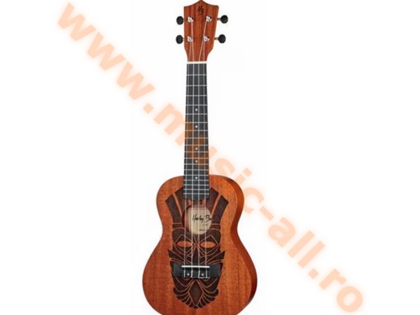 Ukulele Harley Benton Kahuns-S, cu desen motiv Tiki, gravat cu laser