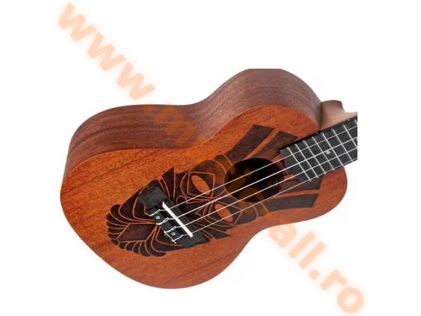 Ukulele Harley Benton Kahuns-S, cu desen motiv Tiki, gravat cu laser