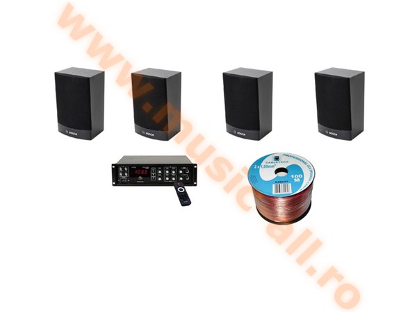 Kit audio sonorizare, Bar,Terasa, Biserica,amplificator LTC si 4 boxe de perete BOSCH, 100M cablu