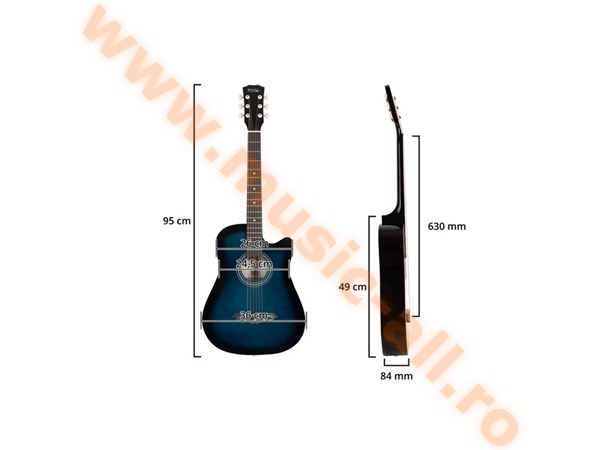 Set Chitara Acustica Rocktile WSD-5C-BUB Slim Line Westerngitarren Set Blueburst