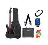 Set Chitara Electrica, Harley Benton, ST-20HSS SBK, Amplificator, Cablu, Acordor, Curea